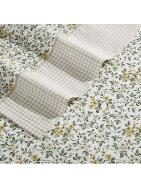 Laura Ashley ~ FULL ~ Tierney Green ~ Gingham Floral ~ 4 Pc Sheet Set ~ Cotton